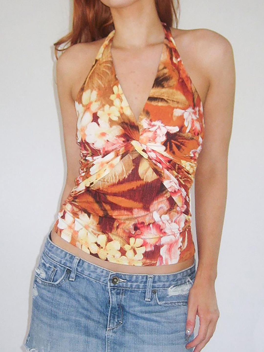 

StyleCast x Revolte Women Floral Printed Halter Neck Top, Orange