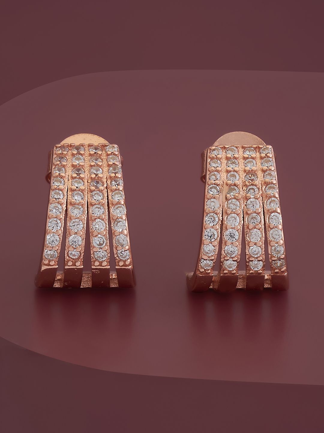 

Kushal's Fashion Jewellery 92.5 Pure Silver Rose Gold-Plated CZ Studded Half Hoop Earrings
