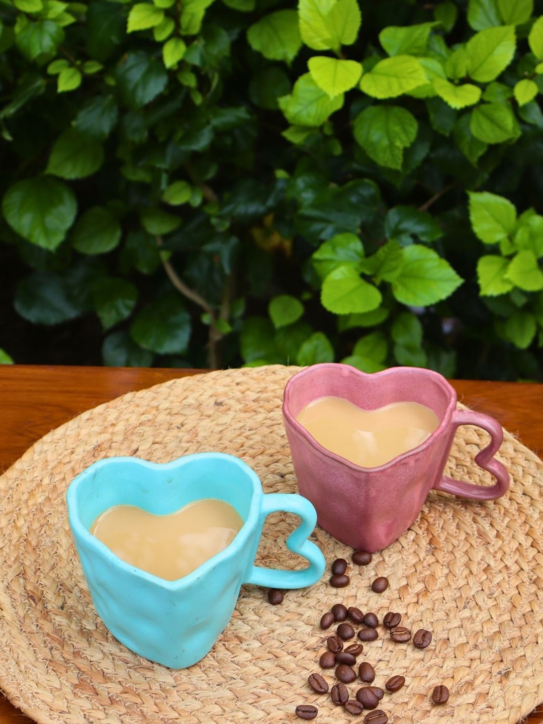 

WEAVING HOMES Pink & Blue 2 Pieces Textured Ceramic Glossy Mugs 220ml each