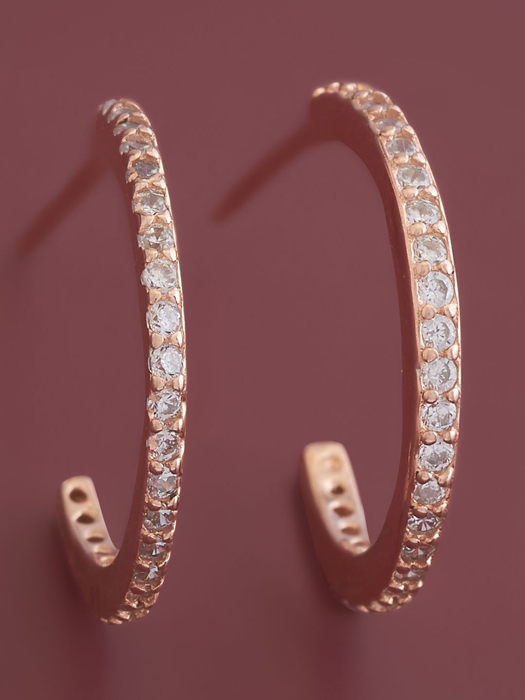 

Kushal's Fashion Jewellery 92.5 Pure Silver Rose Gold Plated CZ Half Hoop Earrings, White