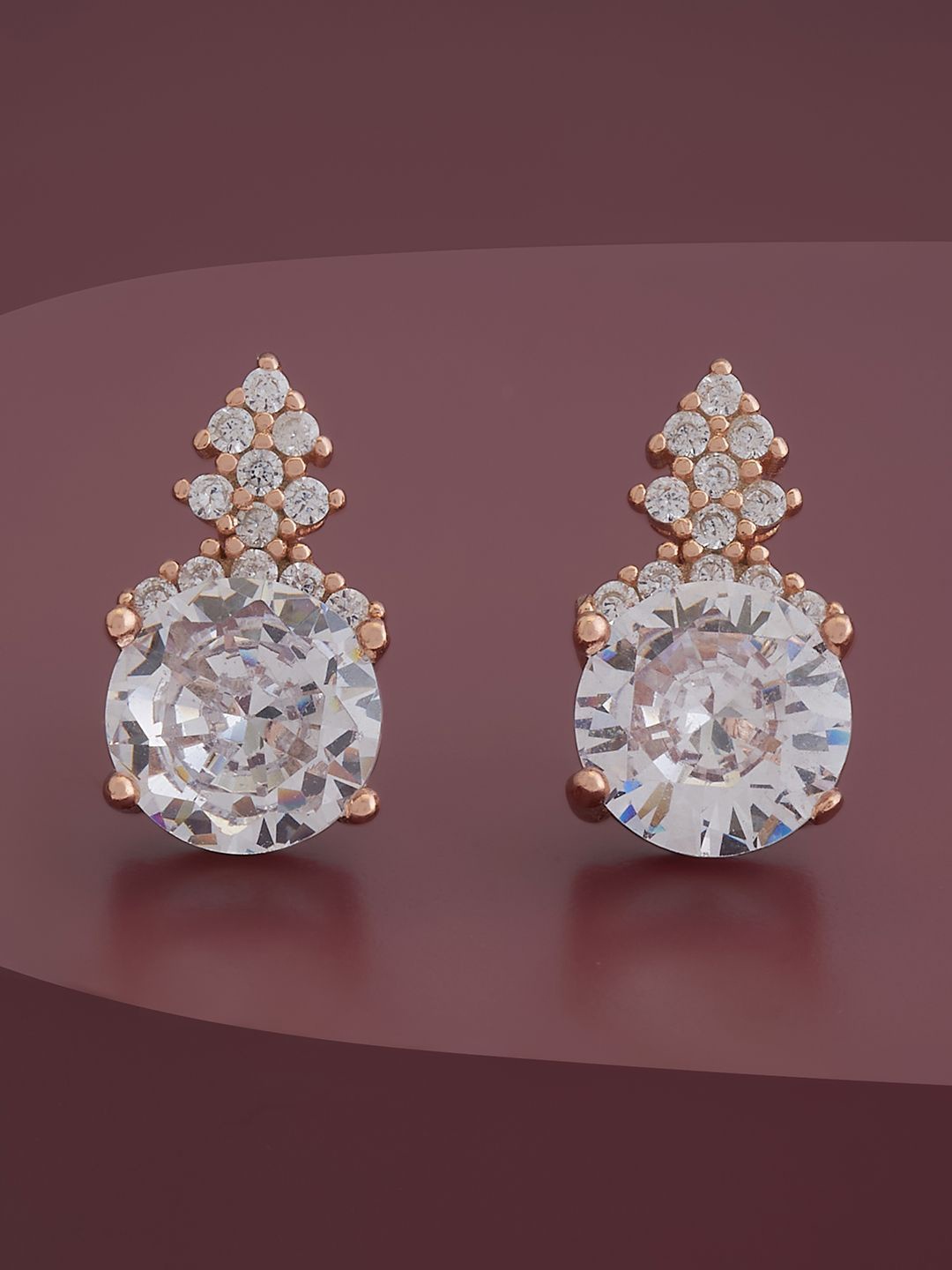 

Kushal's Fashion Jewellery 92.5 Pure Silver Rose Gold-Plated Cubic Zirconia Classic Studs