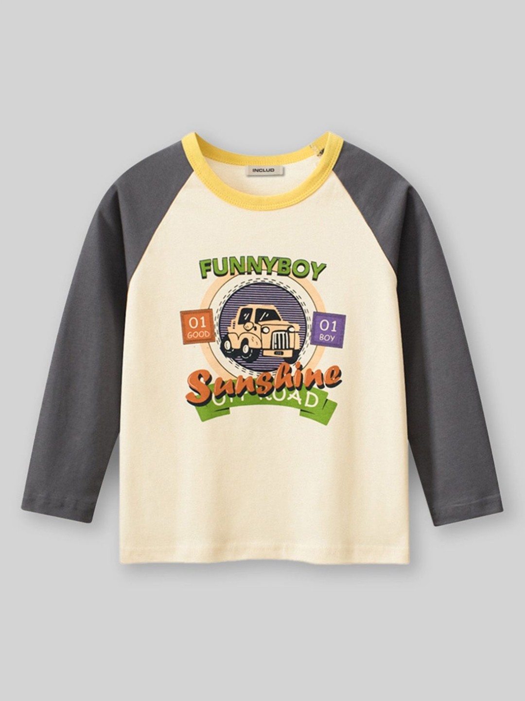 

INCLUD Boys Graphic Printed Round Neck Cotton T-shirt, Grey