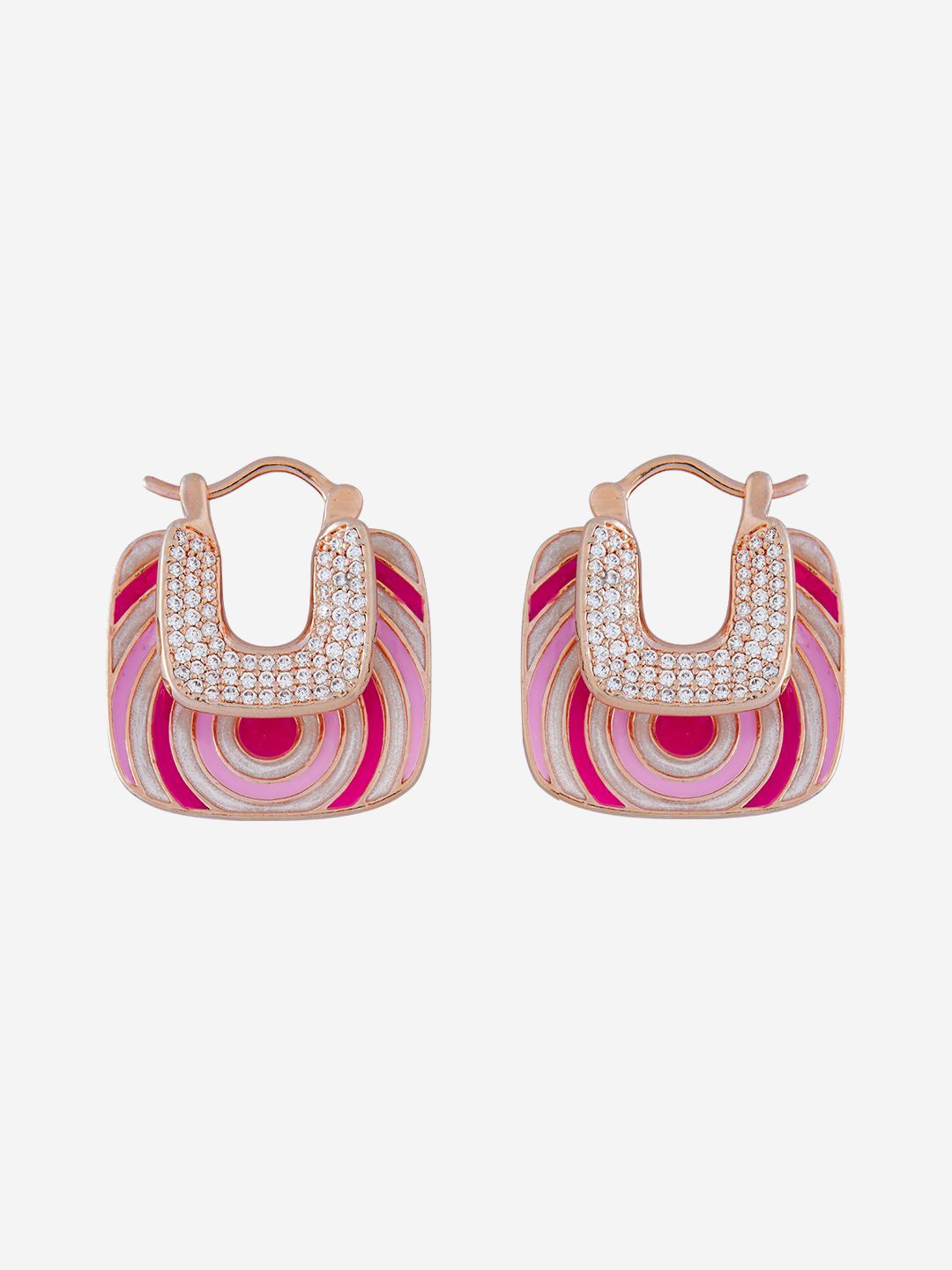 

Kushal's Fashion Jewellery Rose Gold-Plated Cubic Zirconia Stone Studded Hoop Earrings