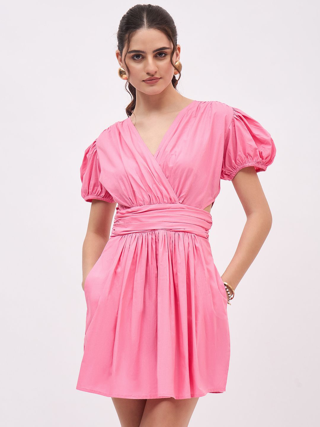 

JUNE & HARRY Puff Sleeve Fit & Flare Dress, Pink