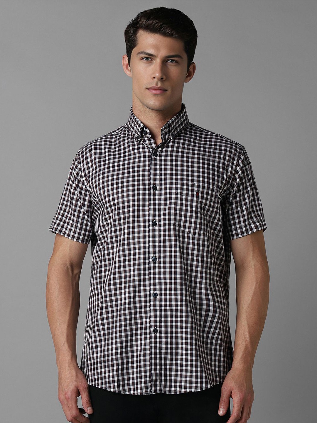 

Louis Philippe Sport Men Button-Down Collar Checked Cotton Slim Fit Casual Shirt, White
