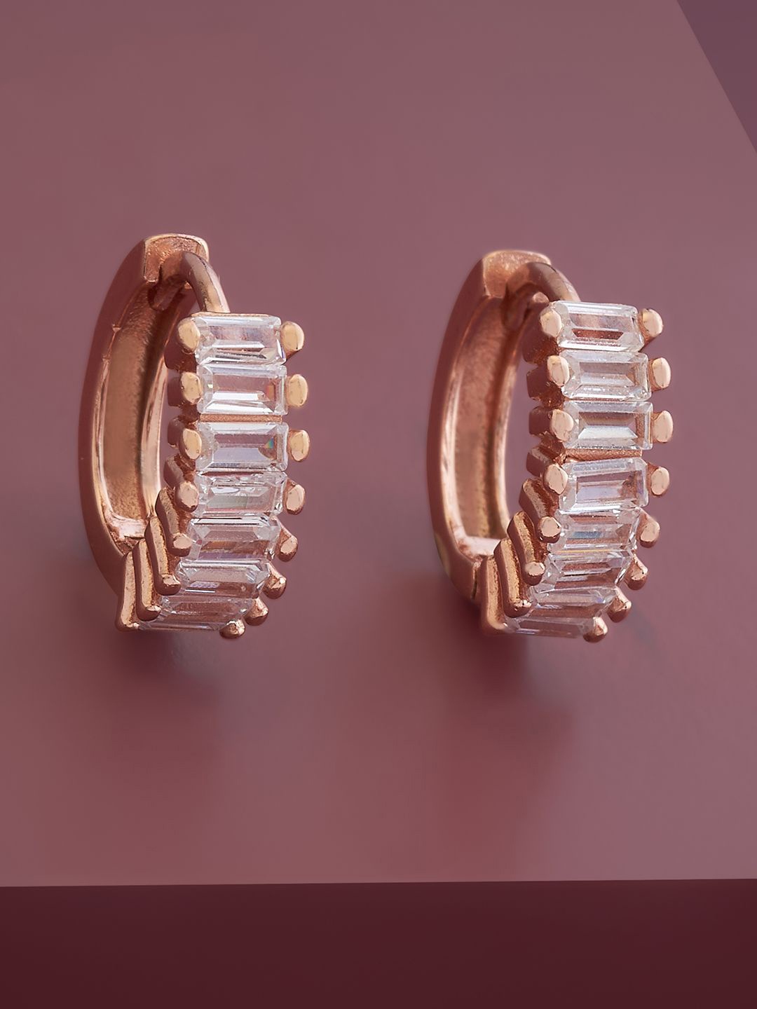 

Kushal's Fashion Jewellery Sterling Silver Cubic Zirconia Rose Gold-Plated Hoop Earrings, White