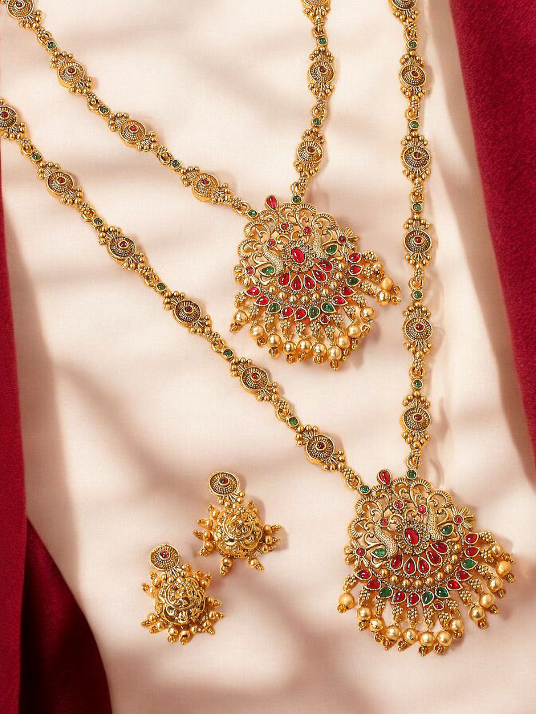 

Anouk Set of 2 Long & Short Stone-Studded & Beaded Jewellery Set, Gold