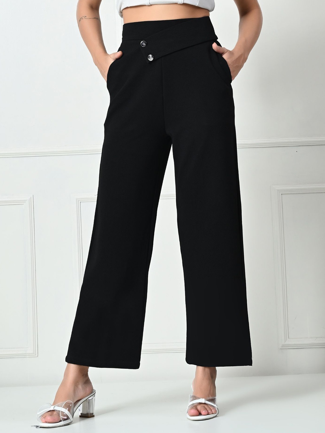 

TOLIKE Women Relaxed High Rise Trousers, Black