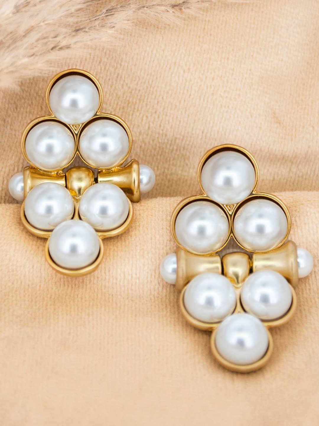 

Upakarna Stainless Steel Beaded Drop Earrings, Gold