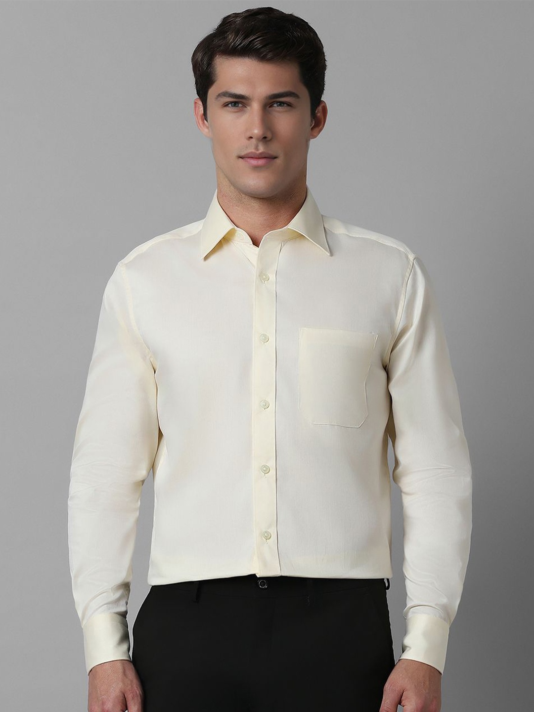 

Louis Philippe Men Classic Spread Collar Solid Cotton Formal Shirt, Cream