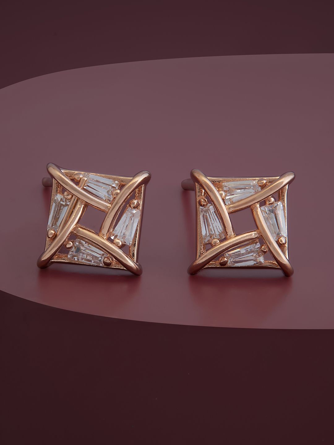 

Kushal's Fashion Jewellery 92.5 Pure Silver Rose Gold-Plated CZ Studded Studs Earrings