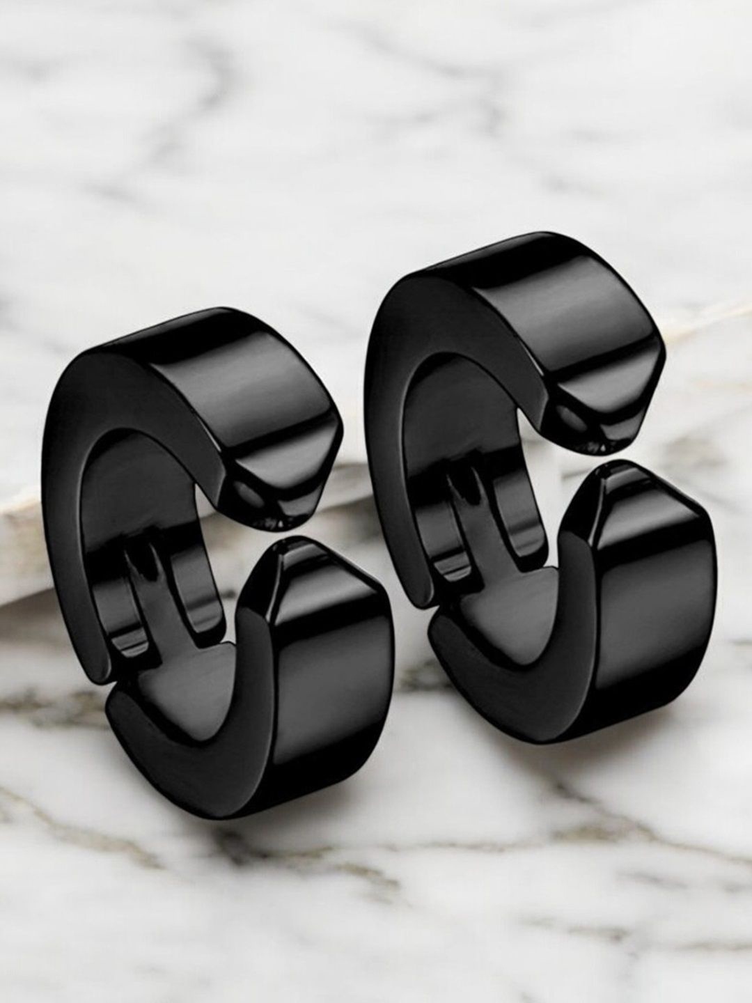 

fabula Metal Contemporary Non-Peirced Hoop Earrings, Black
