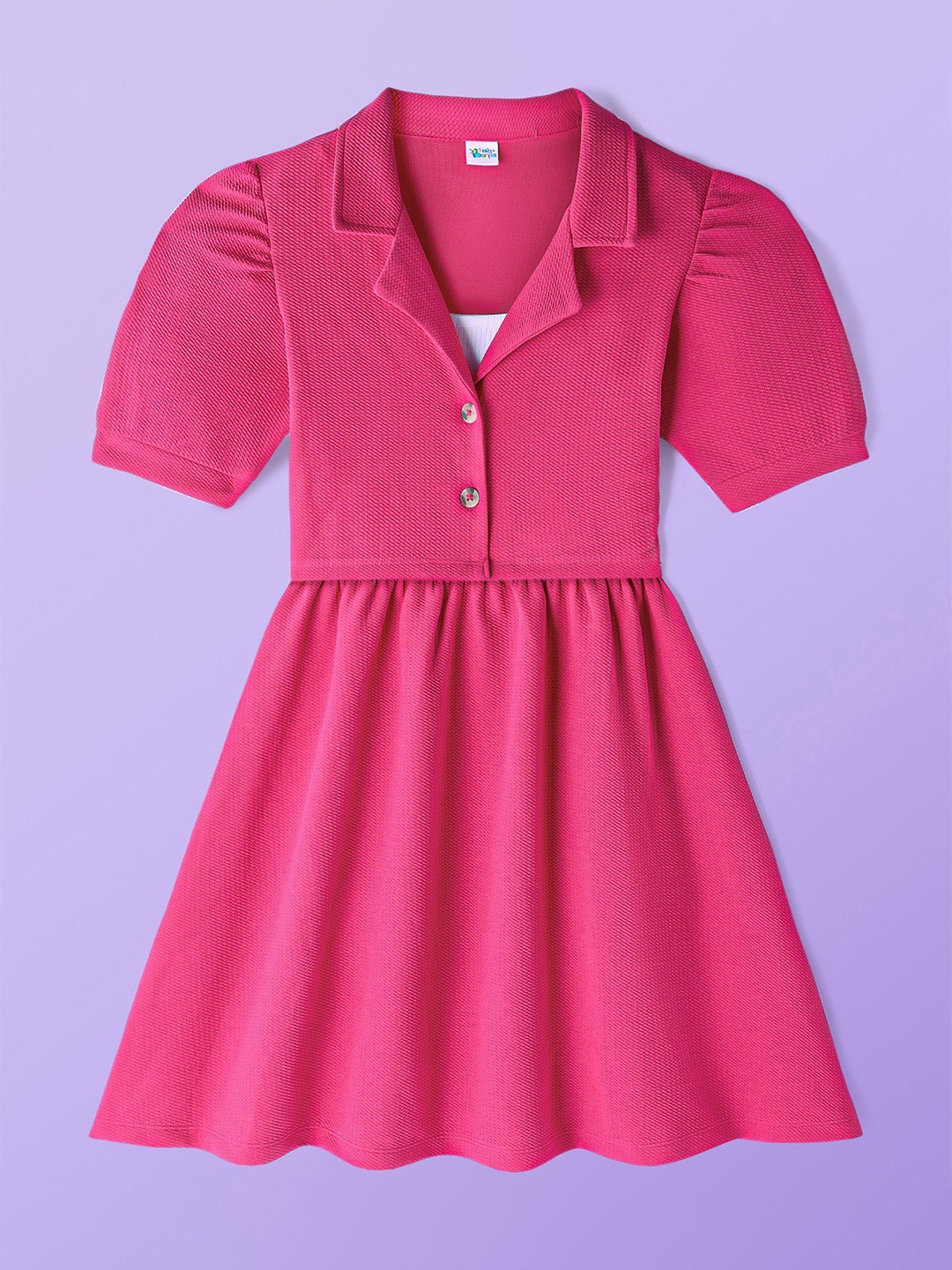 

Hola Bonita Solid Girls Round Neck Fit & Flare Dress, Fuchsia