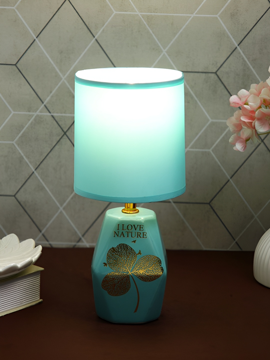 

TAYHAA Blue Printed Ceramic Frusturical Shaped Table Lamp