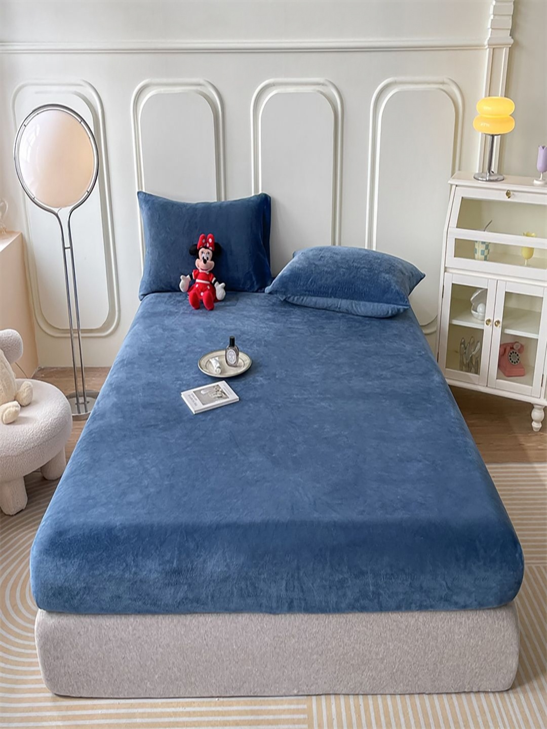 

JC HOME Navy Blue 160 TC King Fitted Bedsheet With 2 Pillow Covers