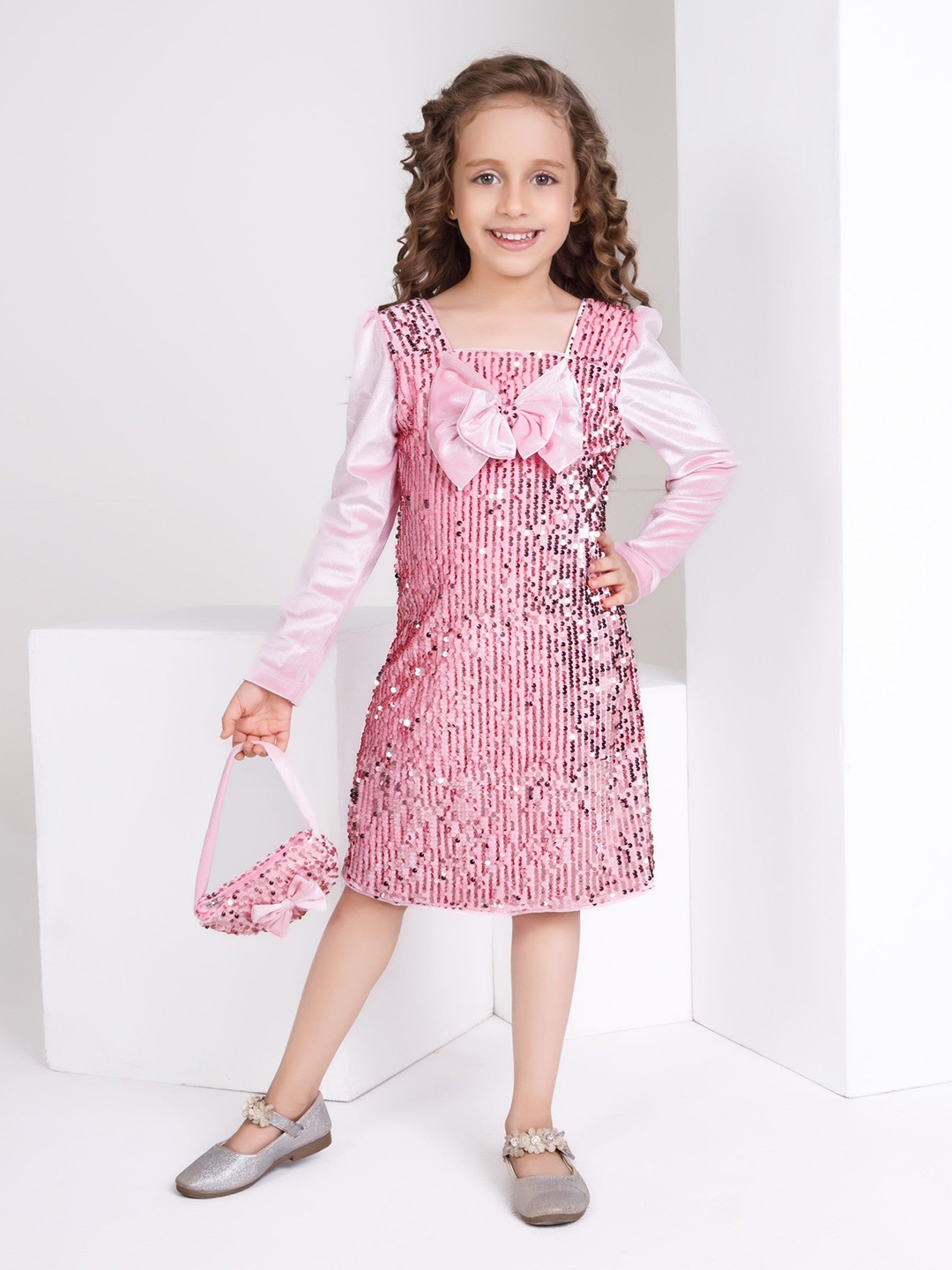 

Peppermint Kids-Girls Embellished A-Line Dress, Pink