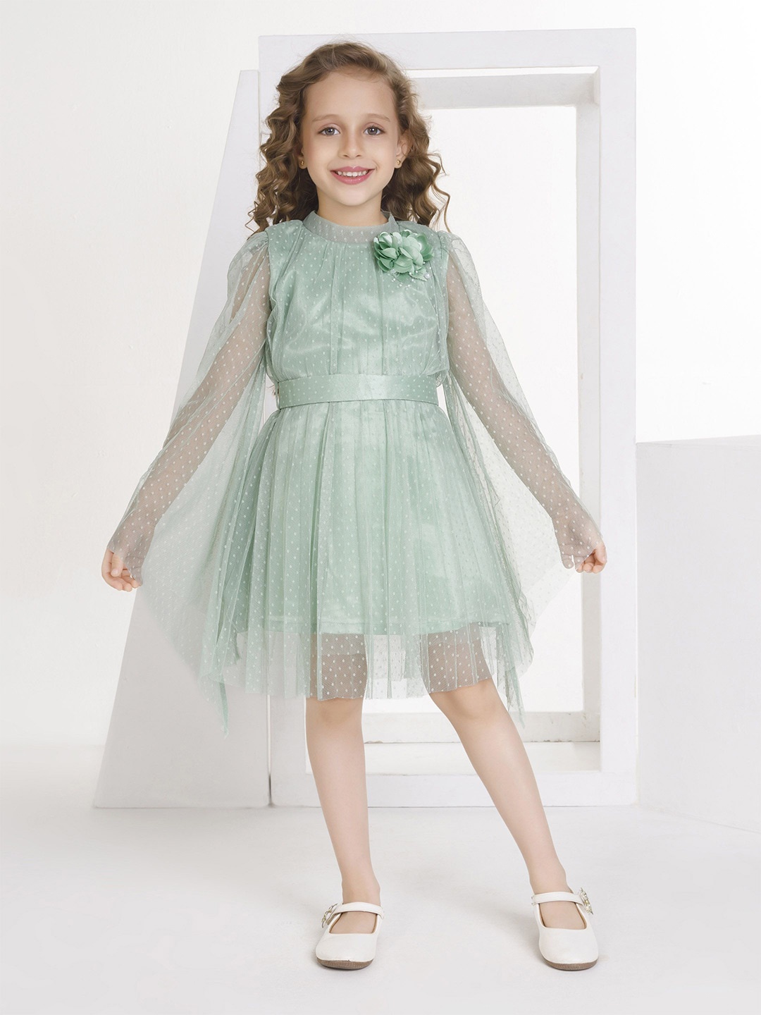 

Peppermint Net A-Line Dress, Green