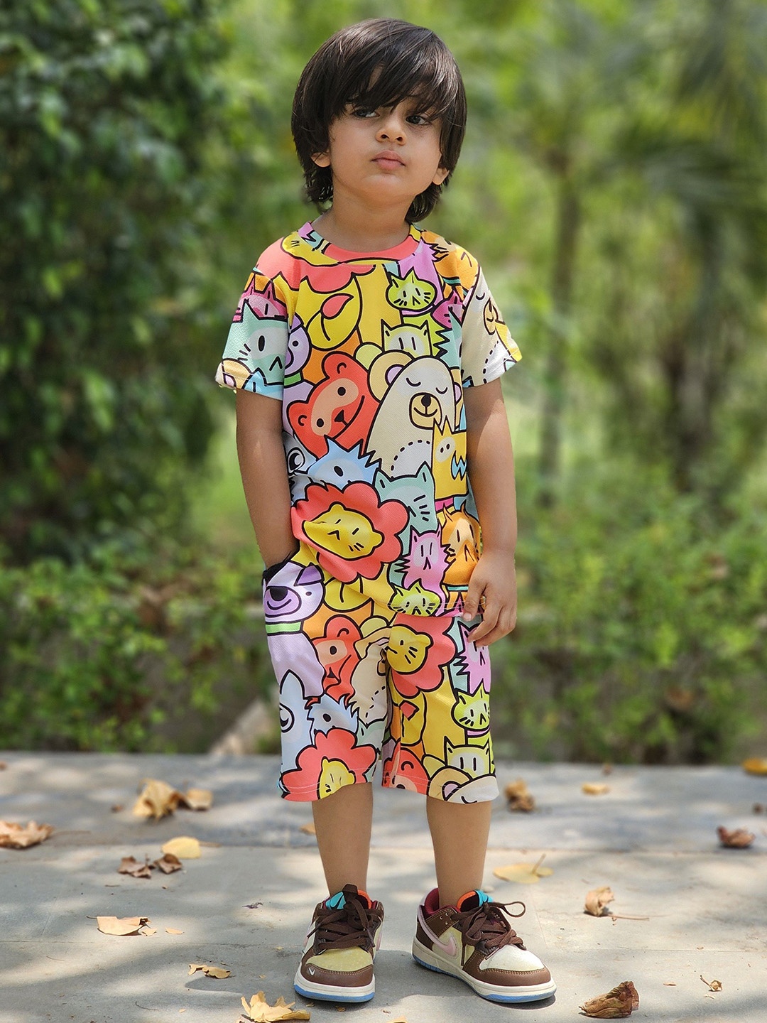 

Emblica Boys Printed Round Neck T-shirt with Shorts, White
