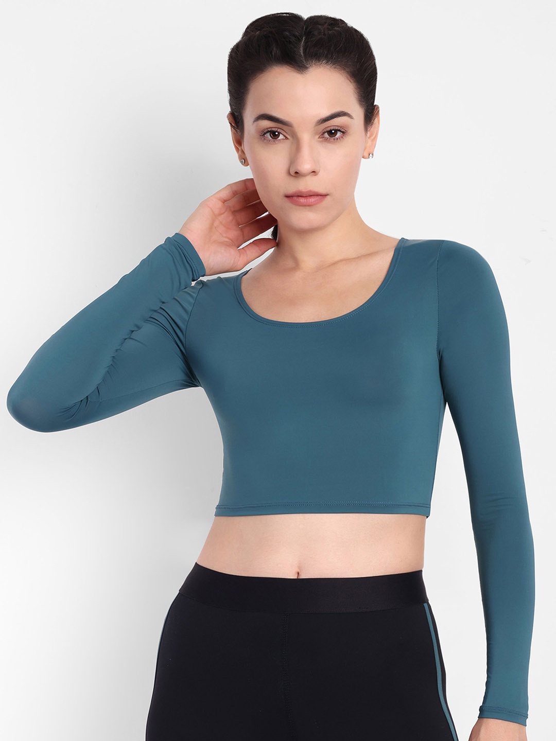 

So What Full Sleeves High-Rise Crop Top And Tights, Teal