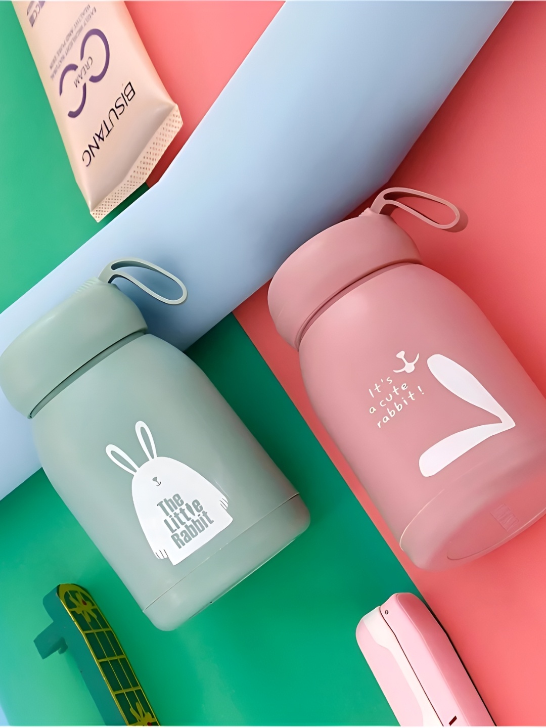 

WELOUR Pink & Green 2 Pieces Glass Water Bottle
