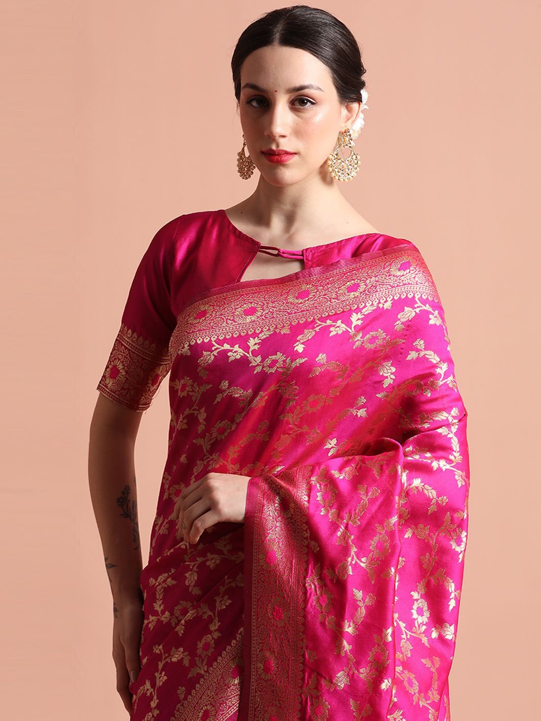 

Jaipur Kurti Zari Woven Design Banarasi Saree, Pink