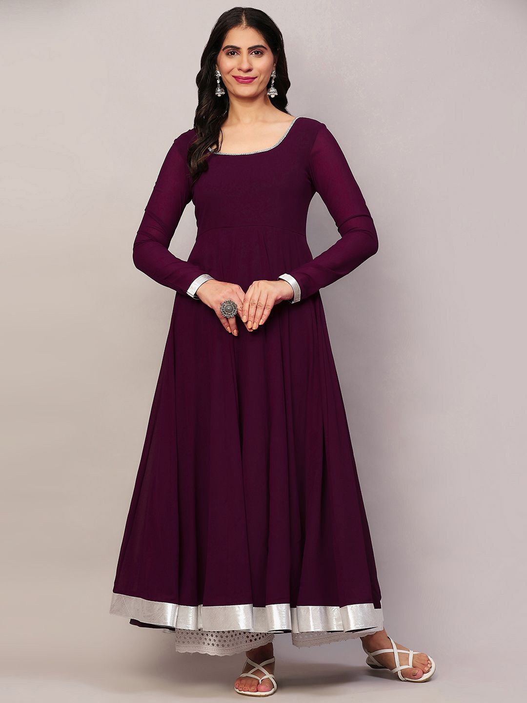 

Poshak Hub Beads and Stones Georgette Anarkali Kurta, Purple