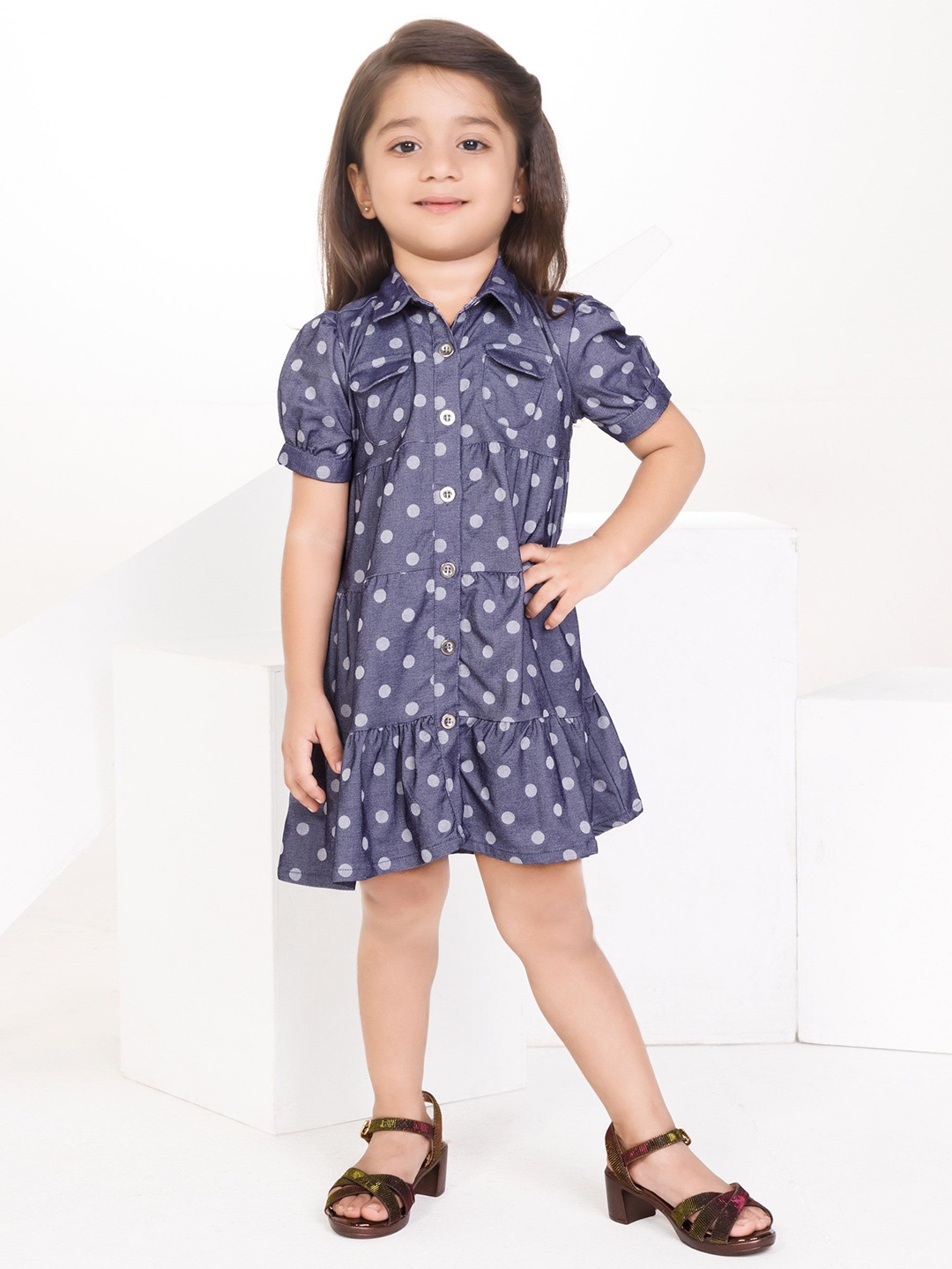 

Peppermint Girls Polka Dot A-Line Dress, Navy blue