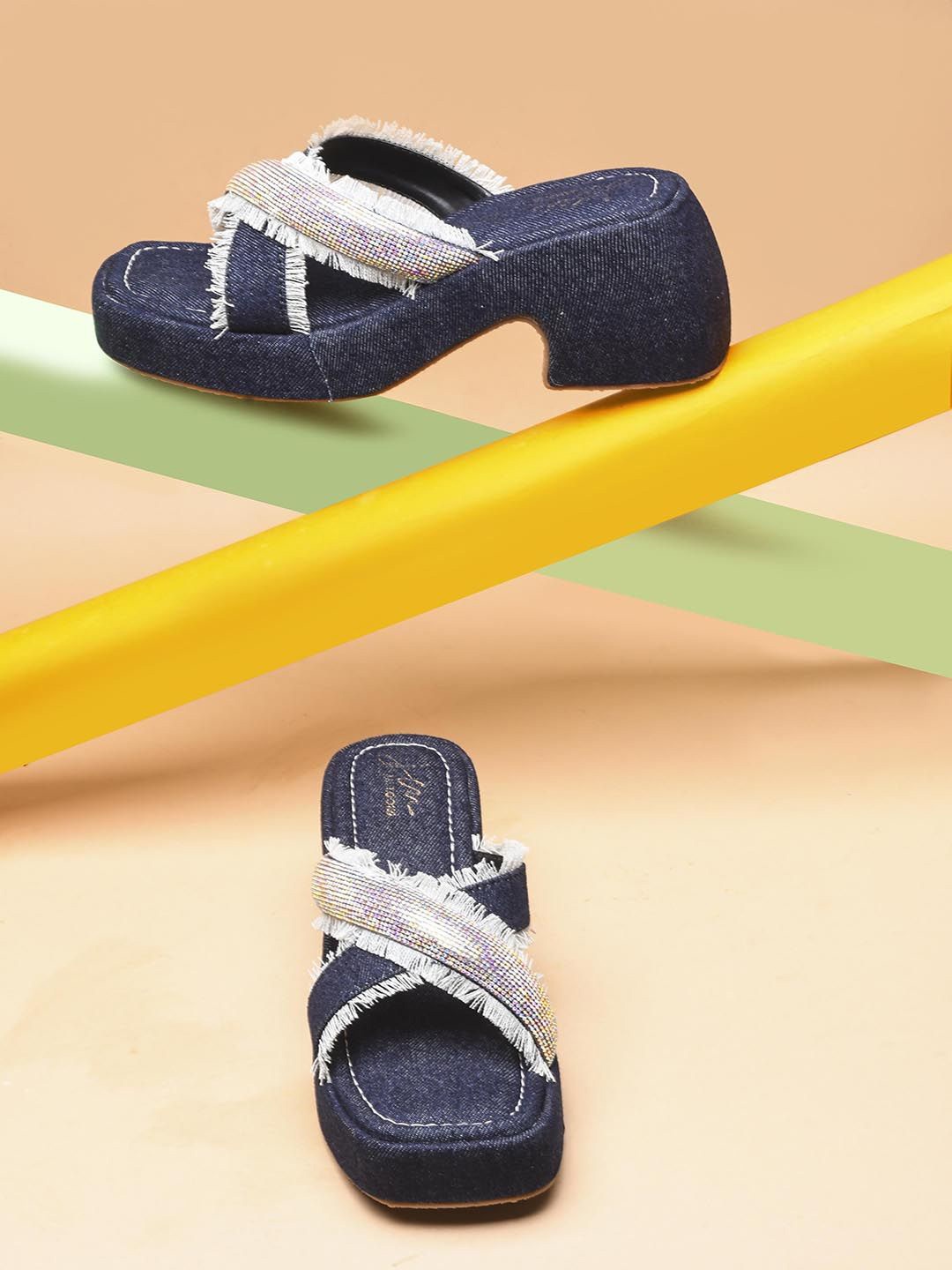 

JM Looks Women Block Sandals, Navy blue