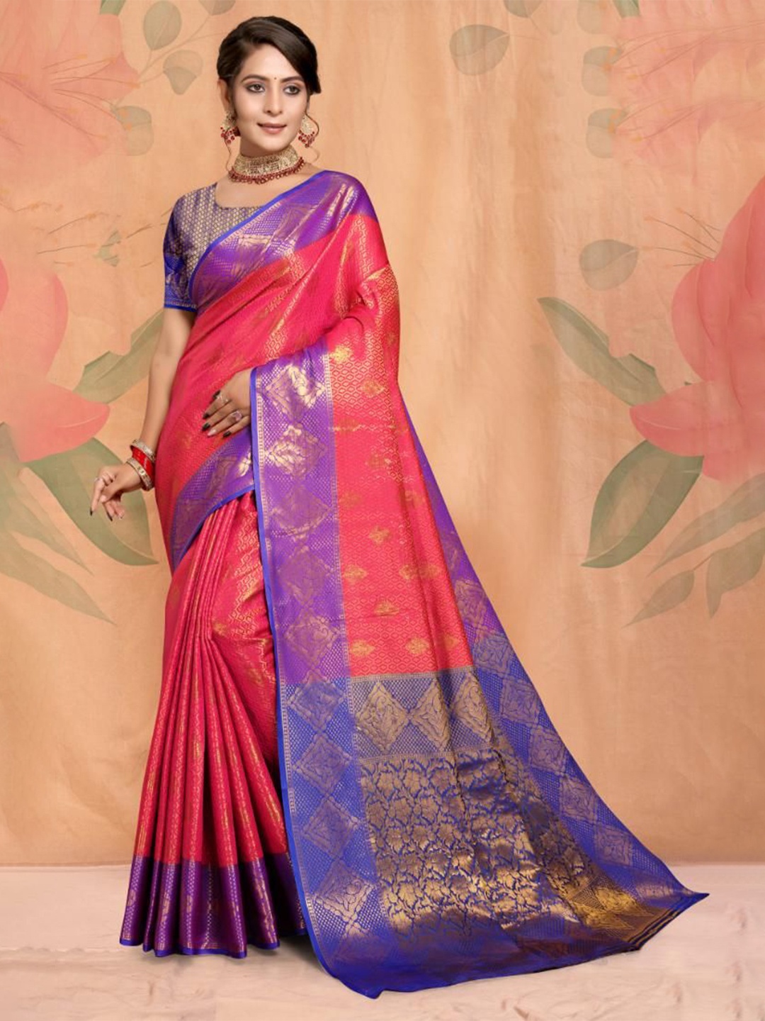 

JAY FASHION Woven Design Banarasi Zari Saree, Red