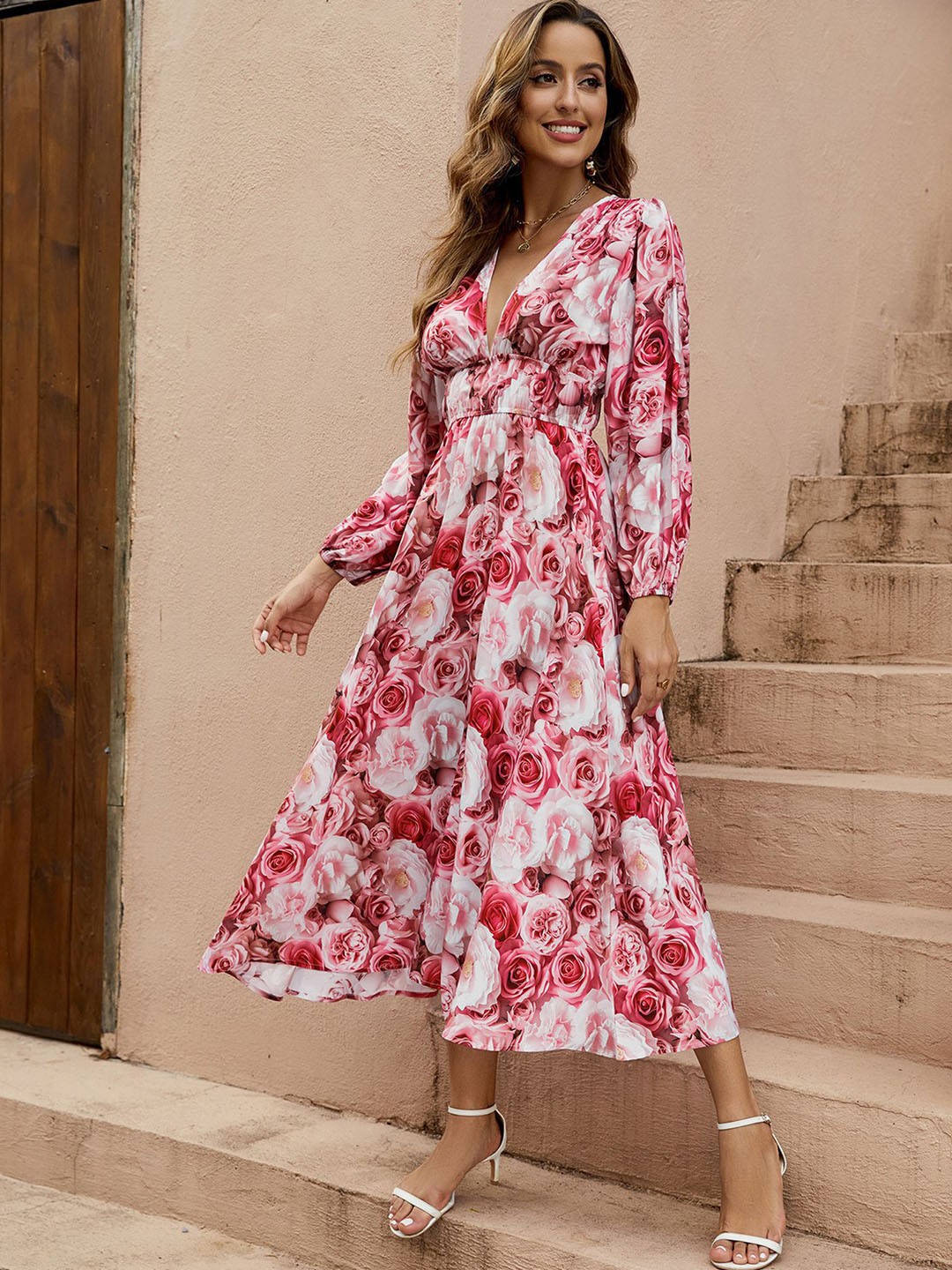 

StyleCast x Revolte Floral Printed A-Line Midi Dress, Pink