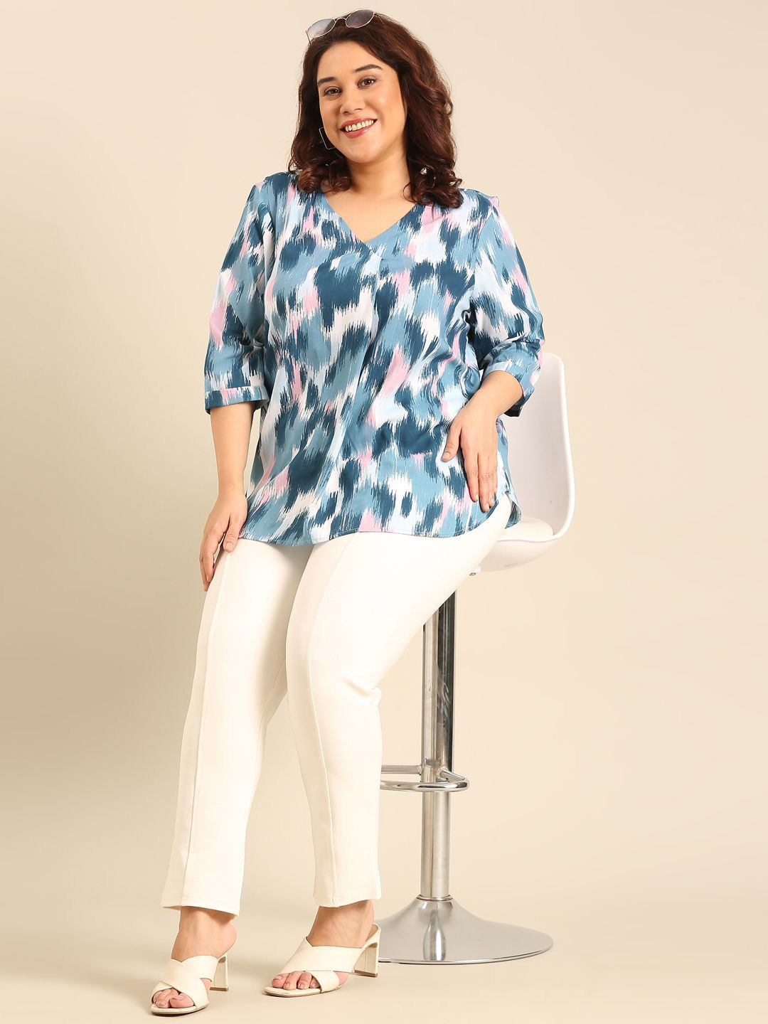 

The Pink Moon Abstract Printed Cotton Plus Size Top, Blue