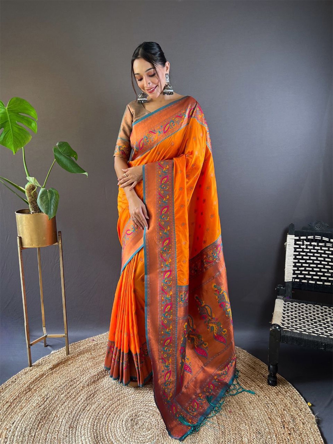 

SGF11 Woven Design Zari Art Silk Kanjeevaram Saree, Mustard