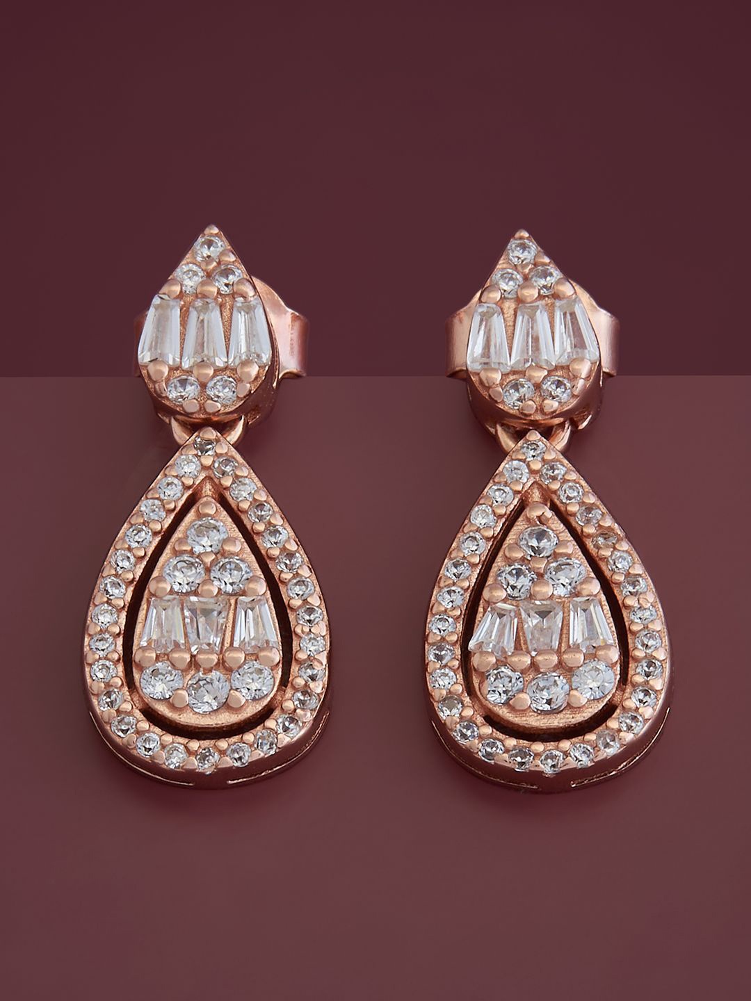 

Kushal's Fashion Jewellery Sterling Silver Cubic Zirconia Rose Gold-Plated Drop Earrings