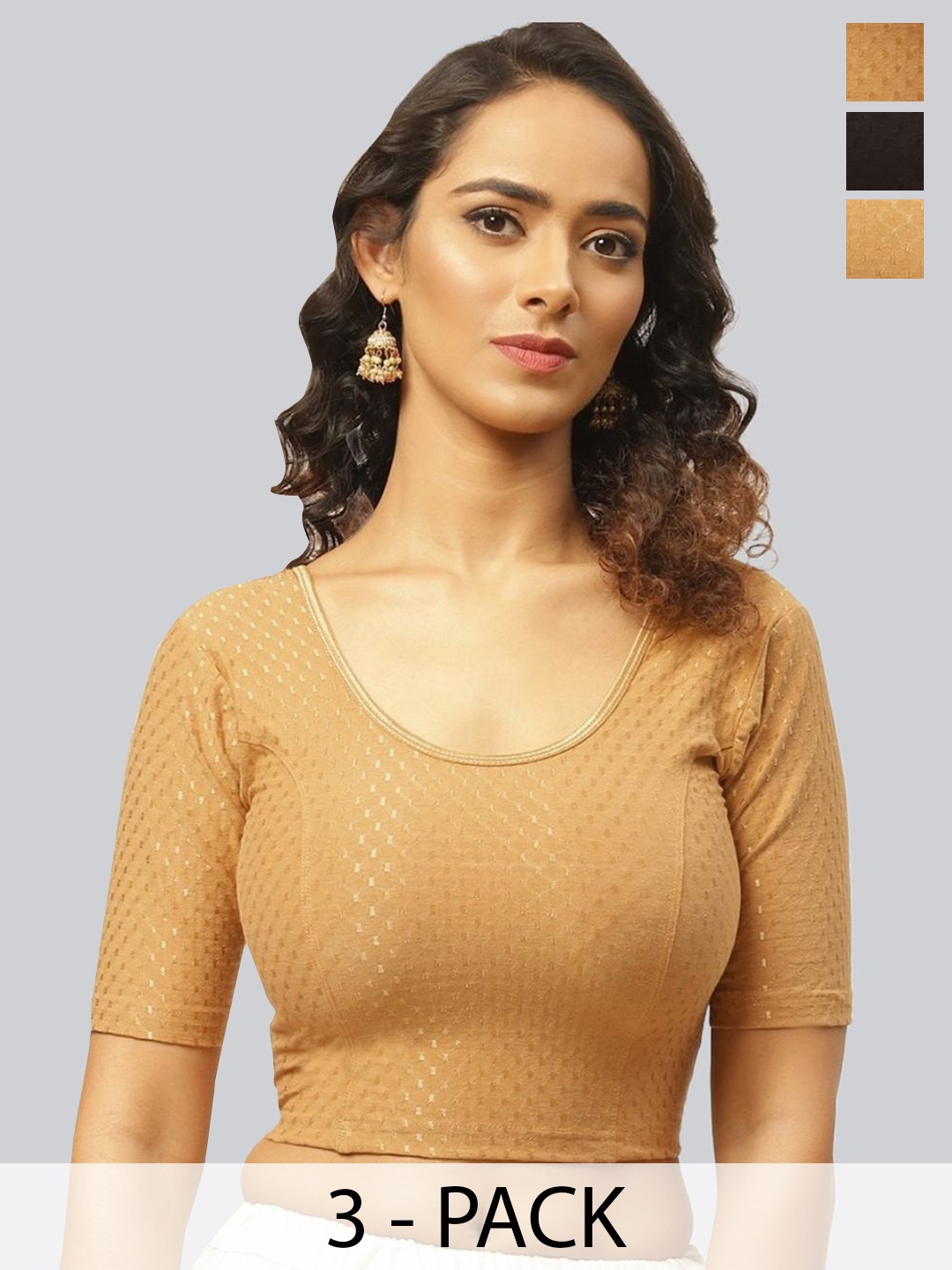 

Fressia Fabrics Pack Of 3 Woven Design Saree Blouse, Black
