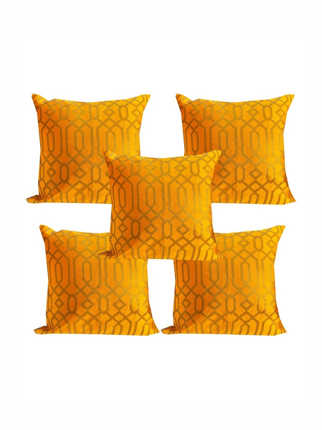 

Pink Parrot Gold-Toned & Orange 5 Pieces Geometric Square Cushion Covers