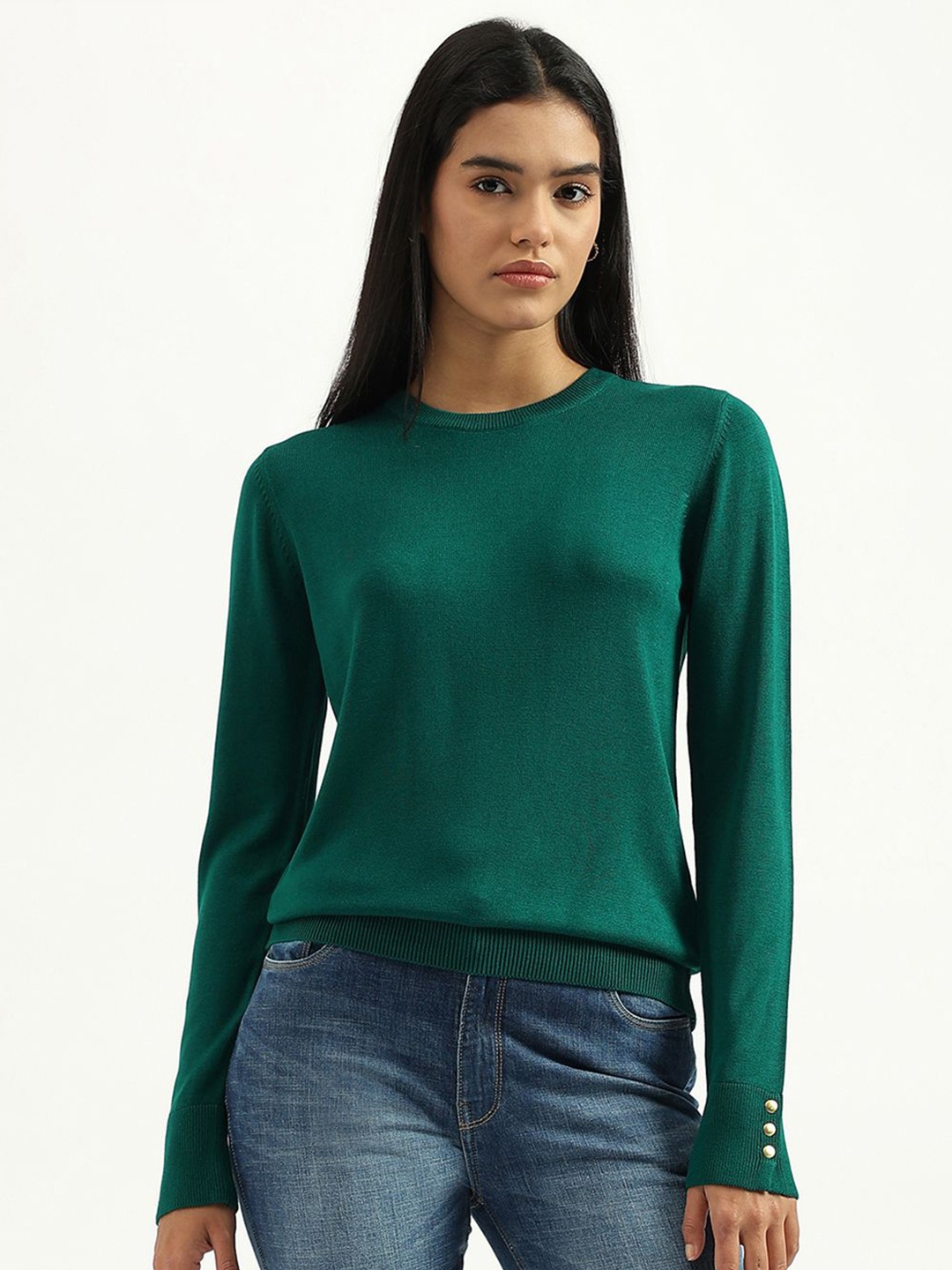 

United Colors of Benetton Women Solid Pullover, Green