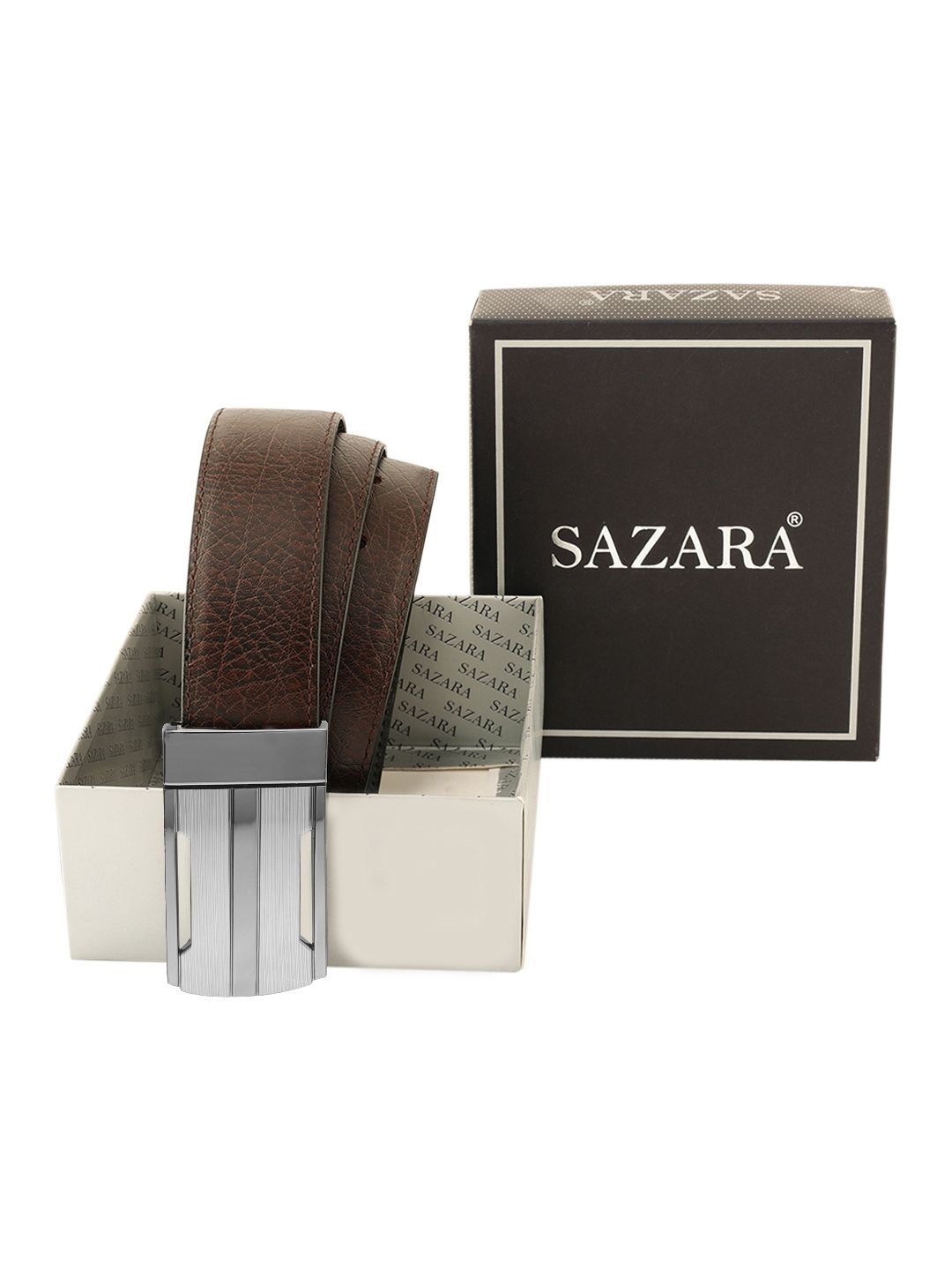 

SAZARA Men Textured Leather Reversible Belt, Brown