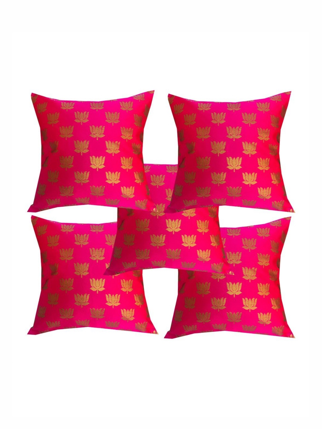 

Pink Parrot Pink & Gold-Toned 5 Pieces Floral Square Cushion Covers