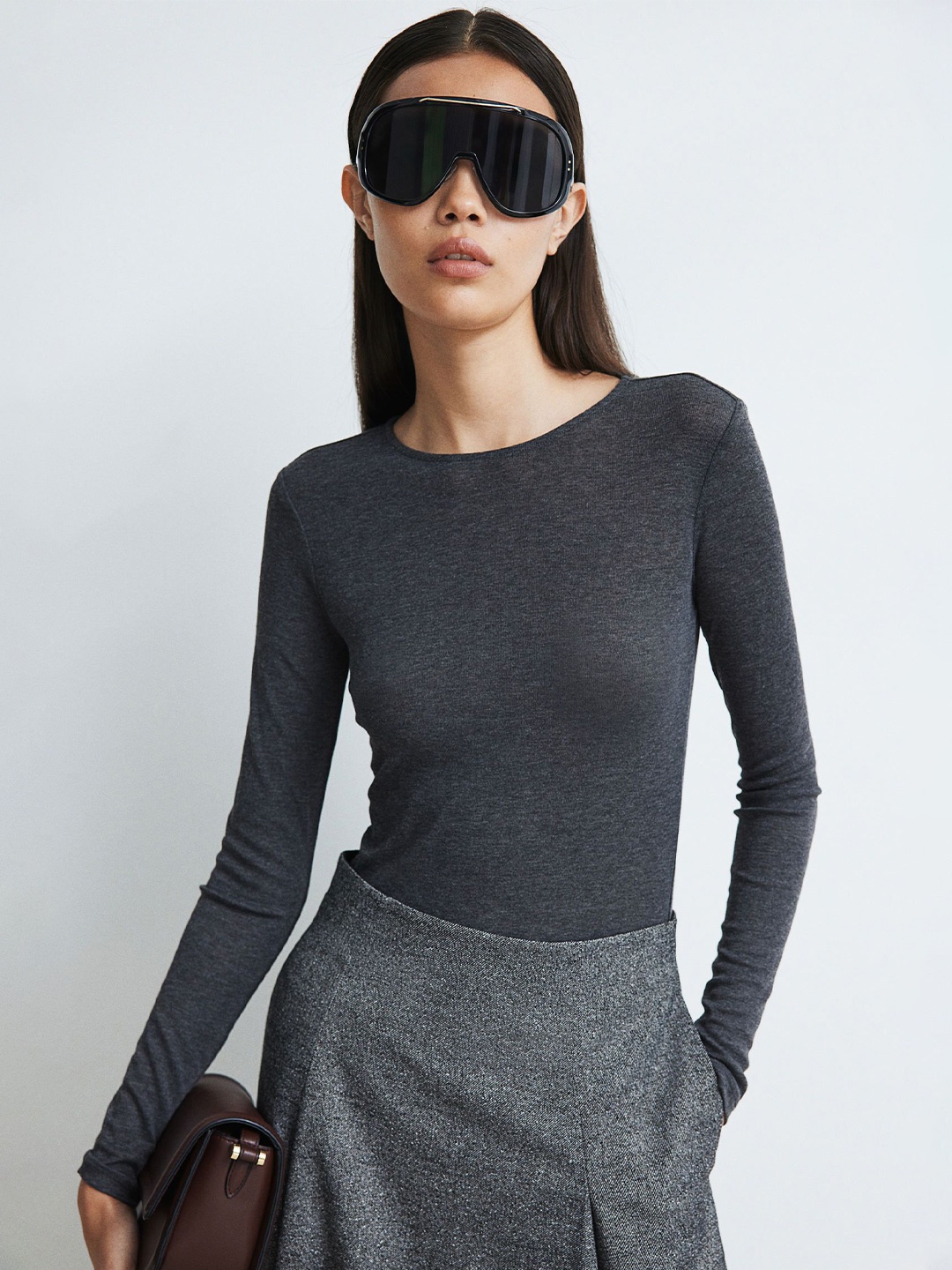 

H&M Sheer Jersey Tops, Grey