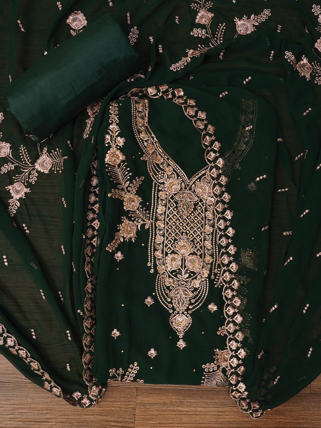 

Jaipur Kurti Zari Silk Georgette Dress Material with Dupatta, Green