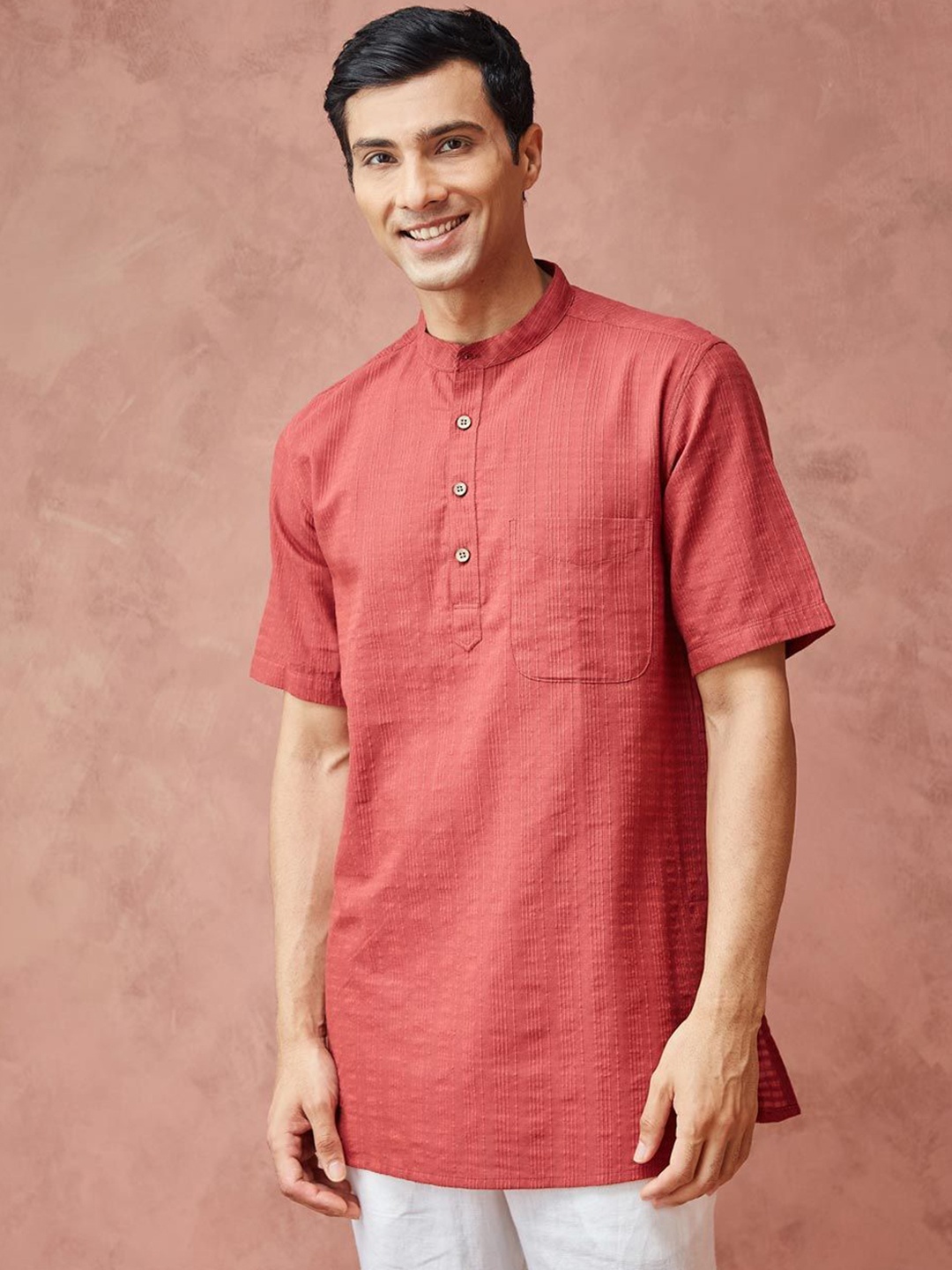 

Fabindia Band Collar Cotton Straight Kurta, Maroon