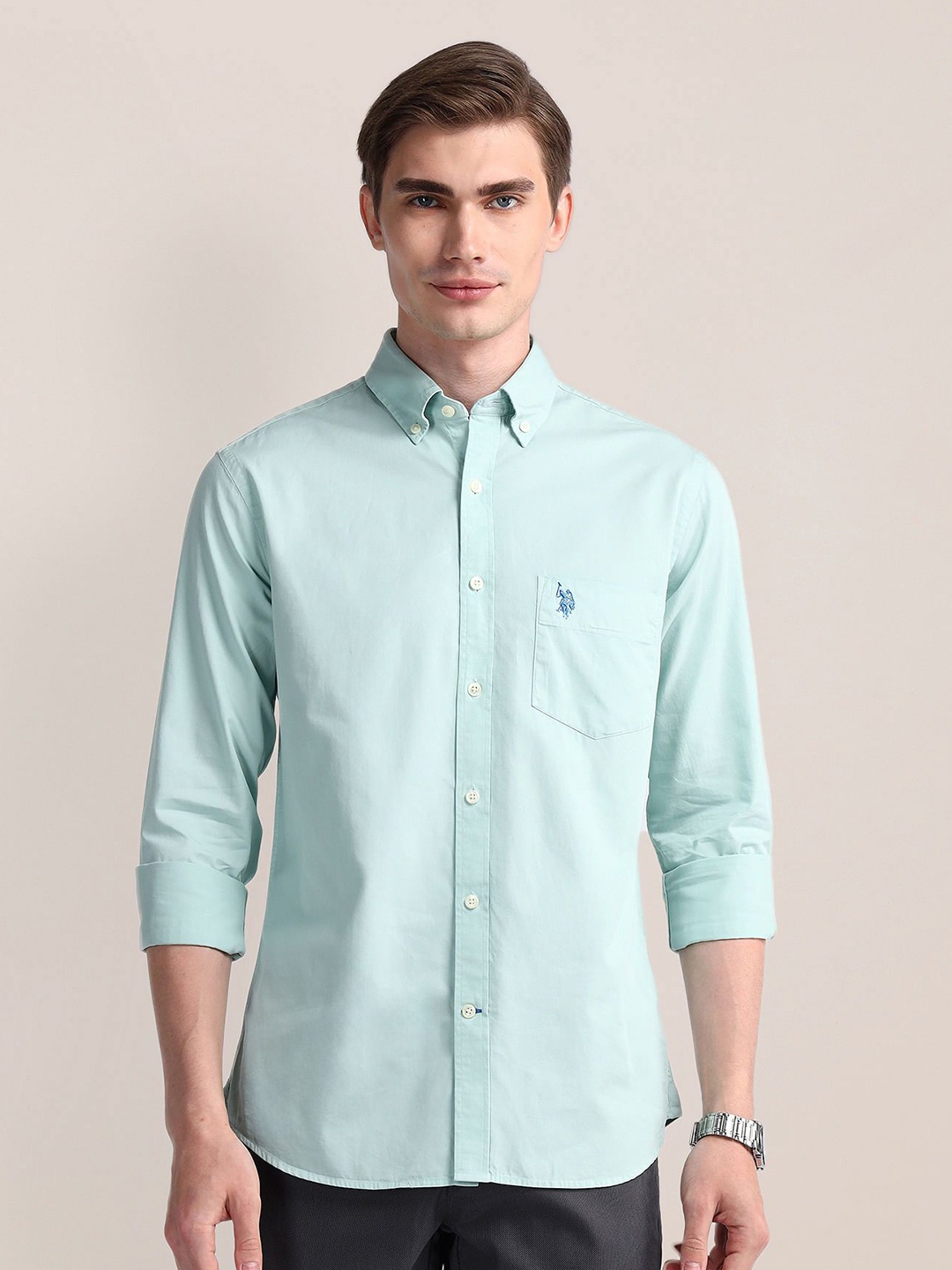 

U.S. Polo Assn. Men Classic Button-Down Collar Solid Cotton Casual Shirt, Green