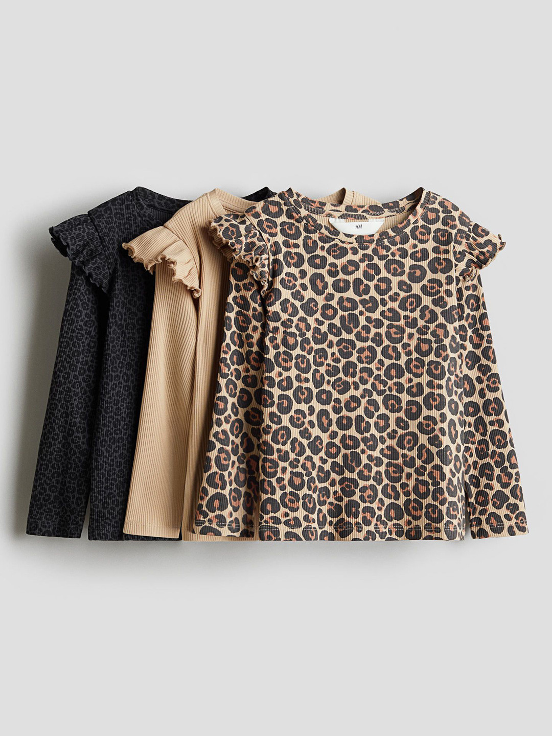 

H&M Girls Pack Of 3 Frill-Trimmed Jersey Tops, Beige