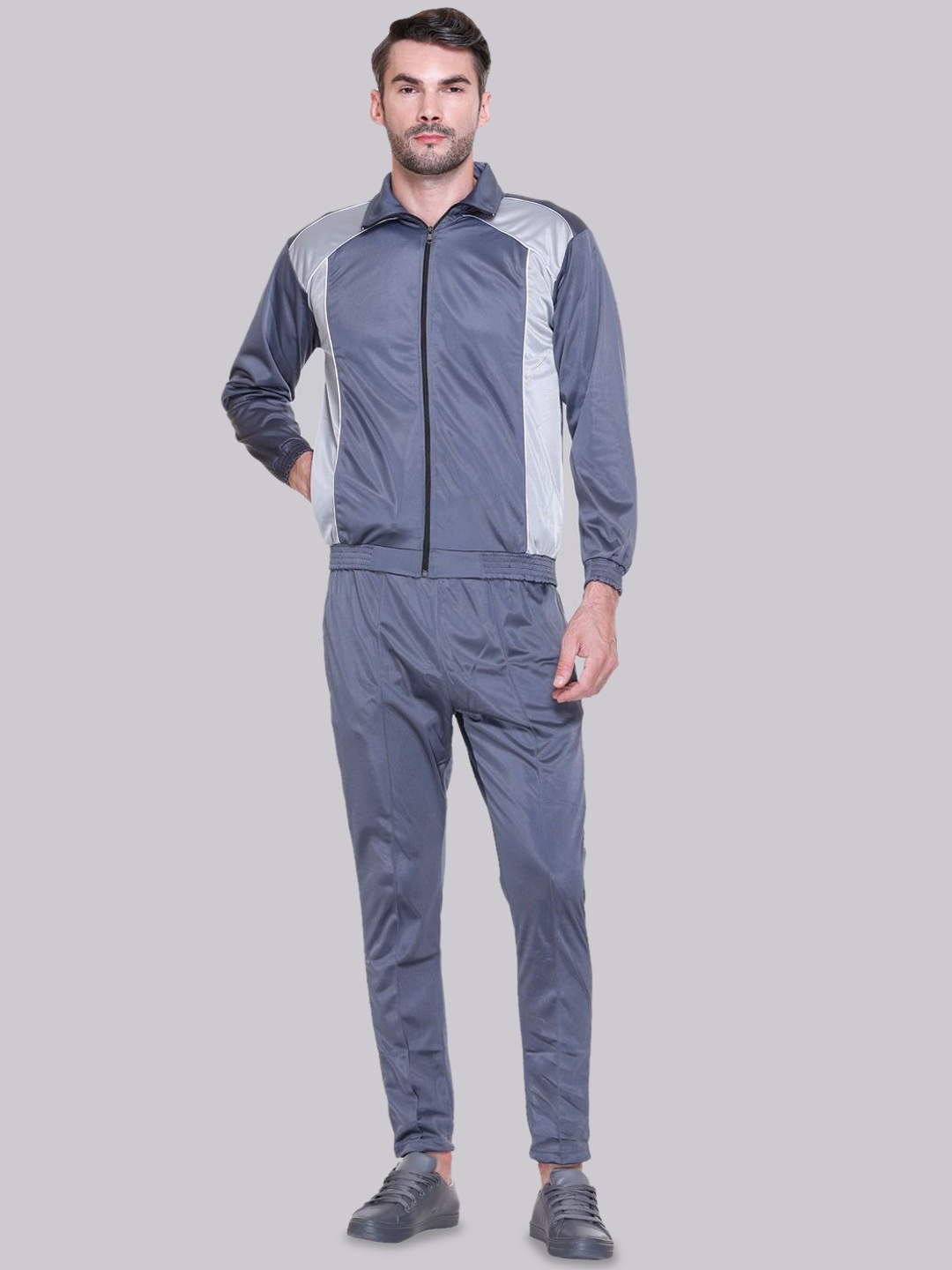 

ELPIDA Men Colourblocked Polo Collar Tracksuits, Grey