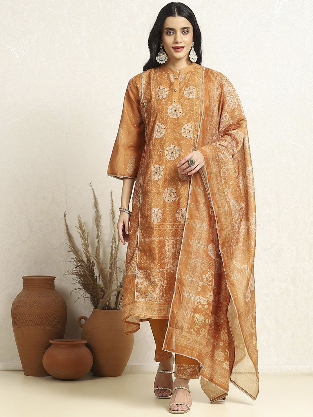 

Biba Paisley Printed Unstitched Dress Material, Orange