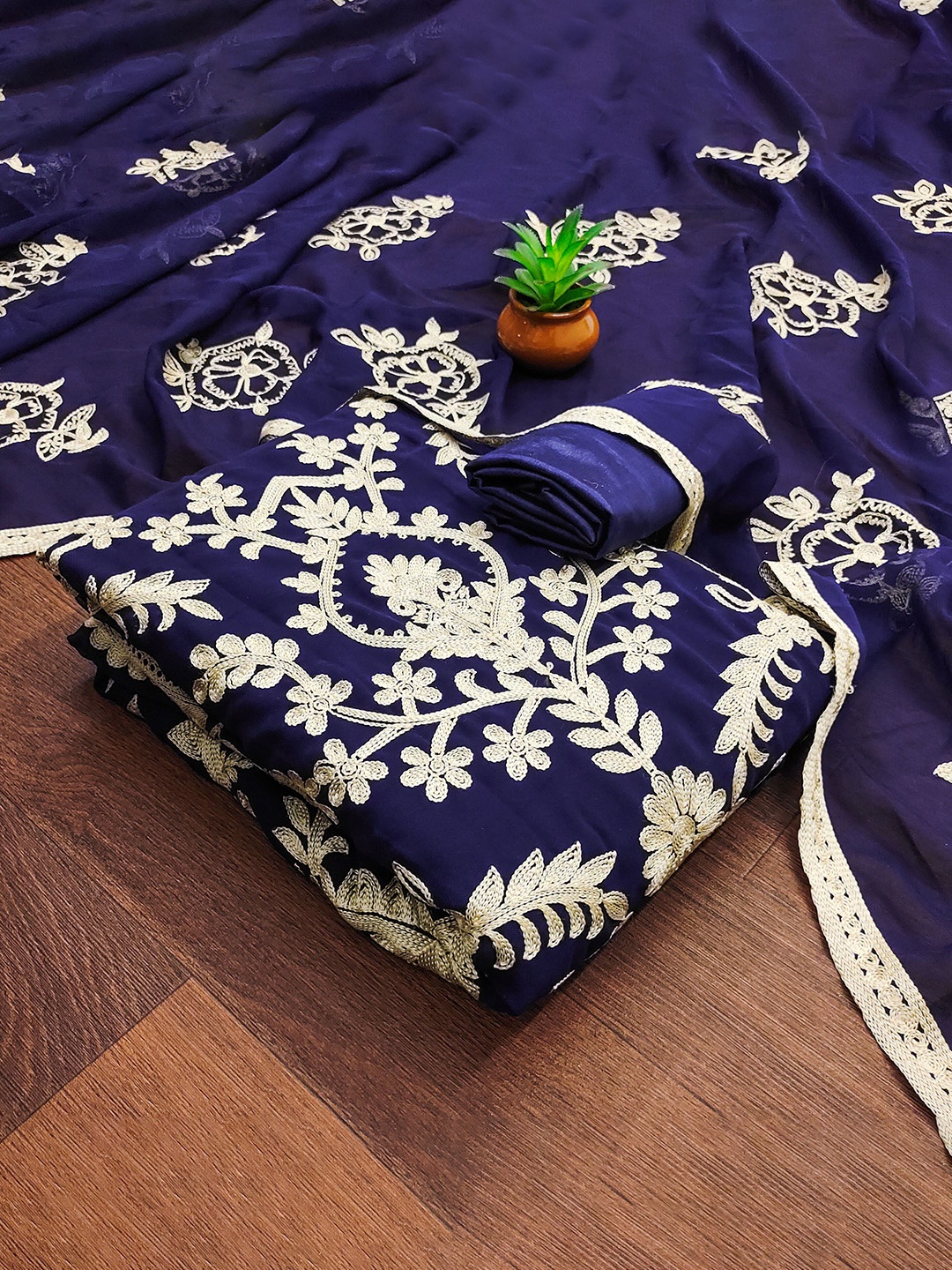 

Maroosh Ethnic Motifs Embroidered Sequinned Unstitched Dress Material, Blue