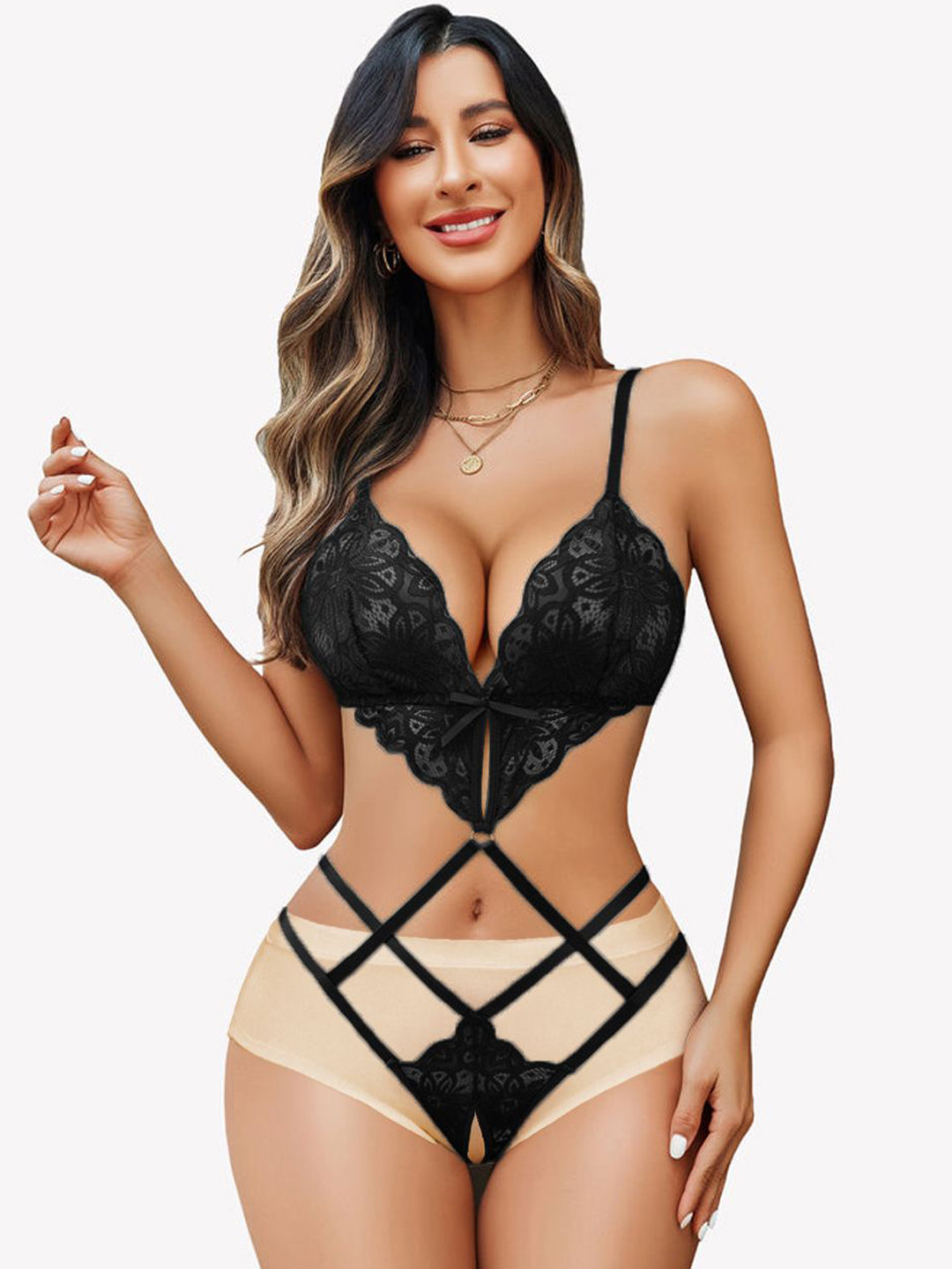 

VAGHBHATT Shoulder Straps Net Baby Doll, Black