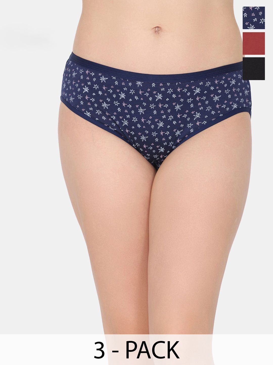 

Rosaline by Zivame Pack Of 3 Women Mid Rise Hipster Briefs, Blue
