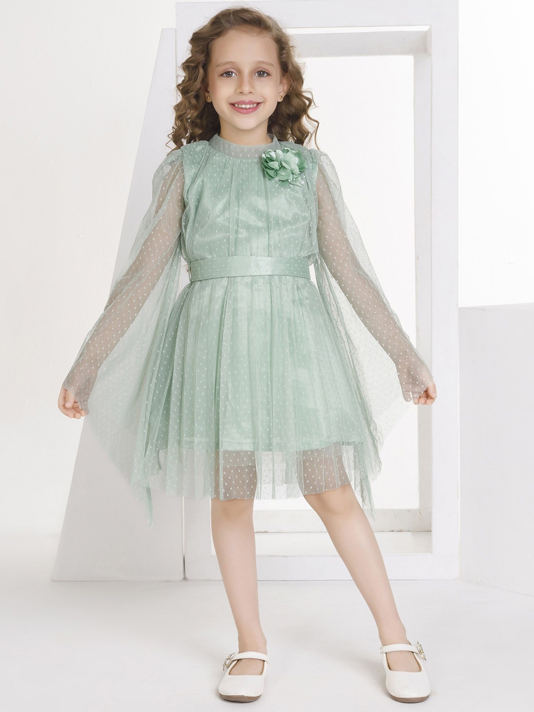 

Peppermint Girls Net Fit and Flare Dress, Green