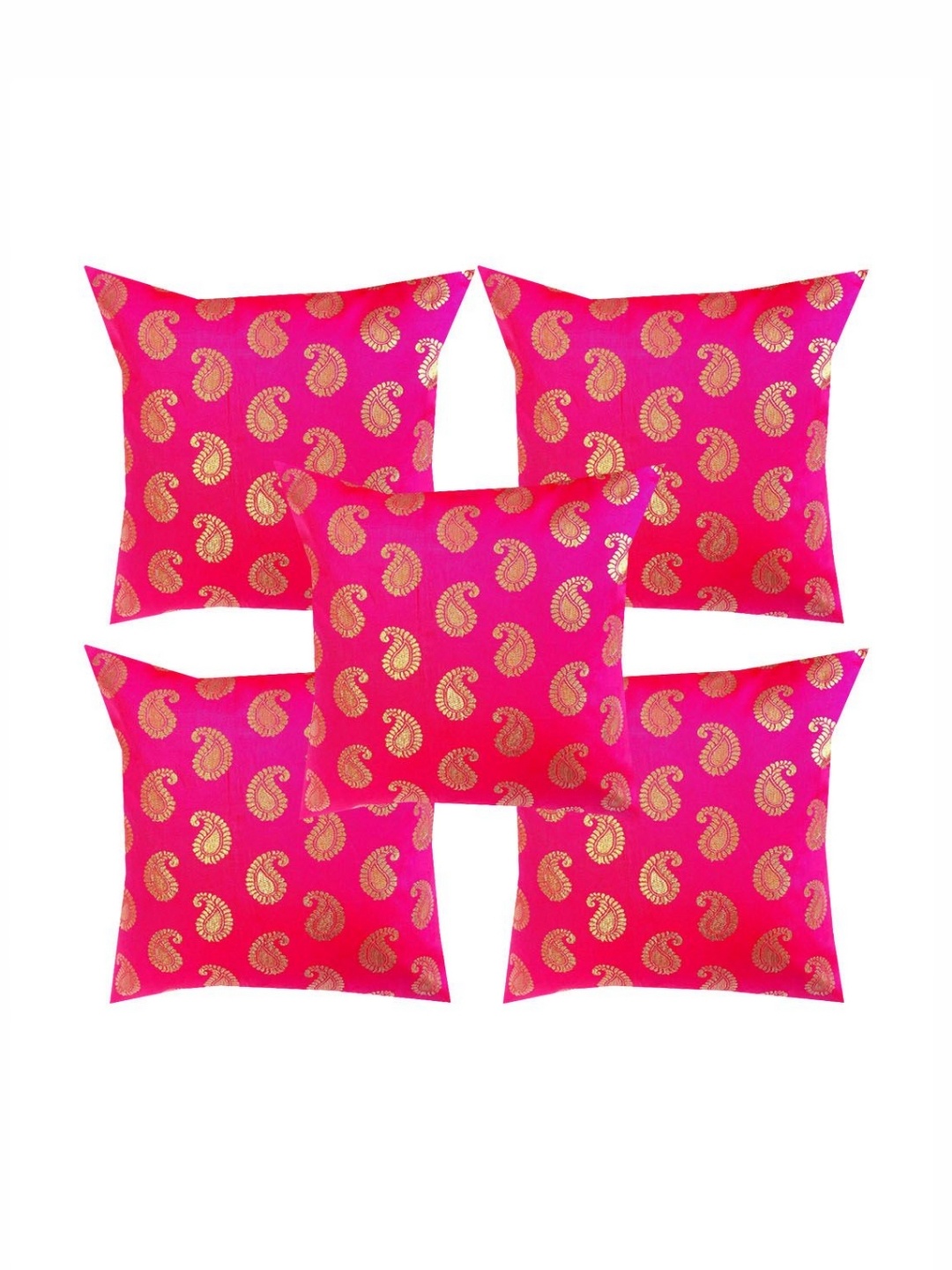 

Pink Parrot Pink 5 Pieces Ethnic Motifs Printed Jacquard Square Cushion Covers